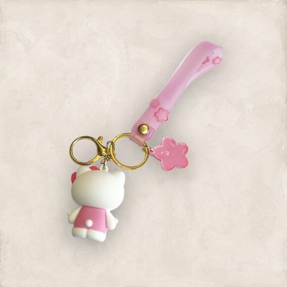Sanrio Hello Kitty White & Pink Keychain Bag Accessory Wristlet - Picture 2 of 2
